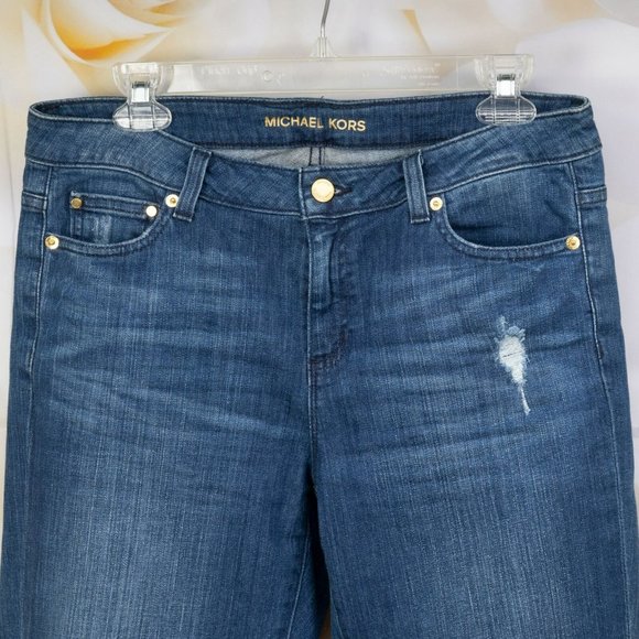 Michael Kors Dillon Relaxed Distressed Size 8 Medium Wash Denim Jeans - Picture 4 of 10